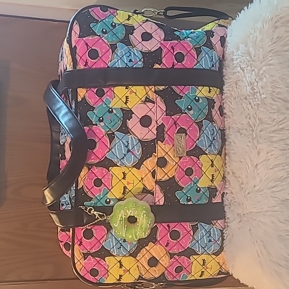 Betsey Johnson Weekender Bag: Donut+ Cat Design with Black Background. - Picture 2 of 12